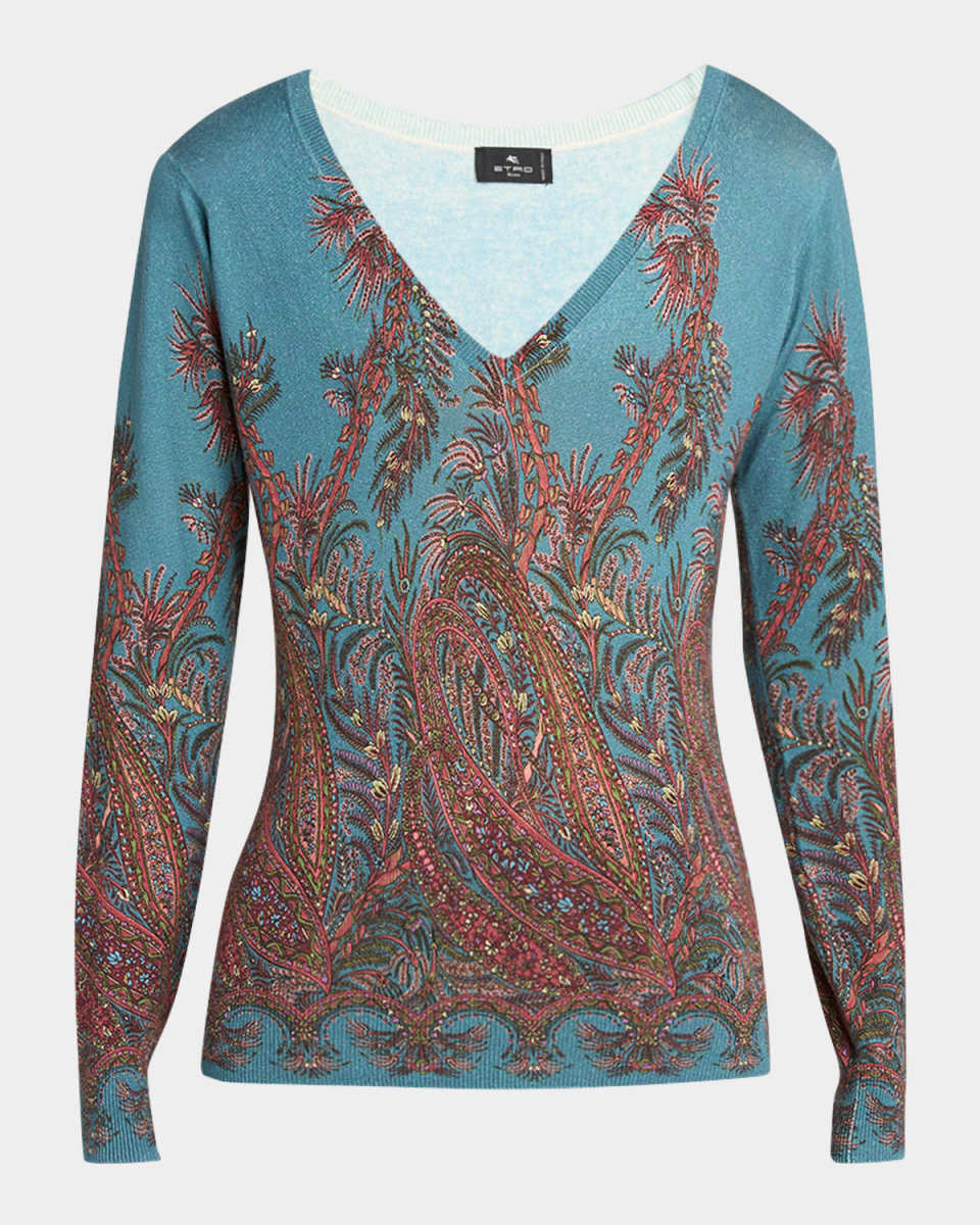 Midnight Dream Printed V-Neck Sweater